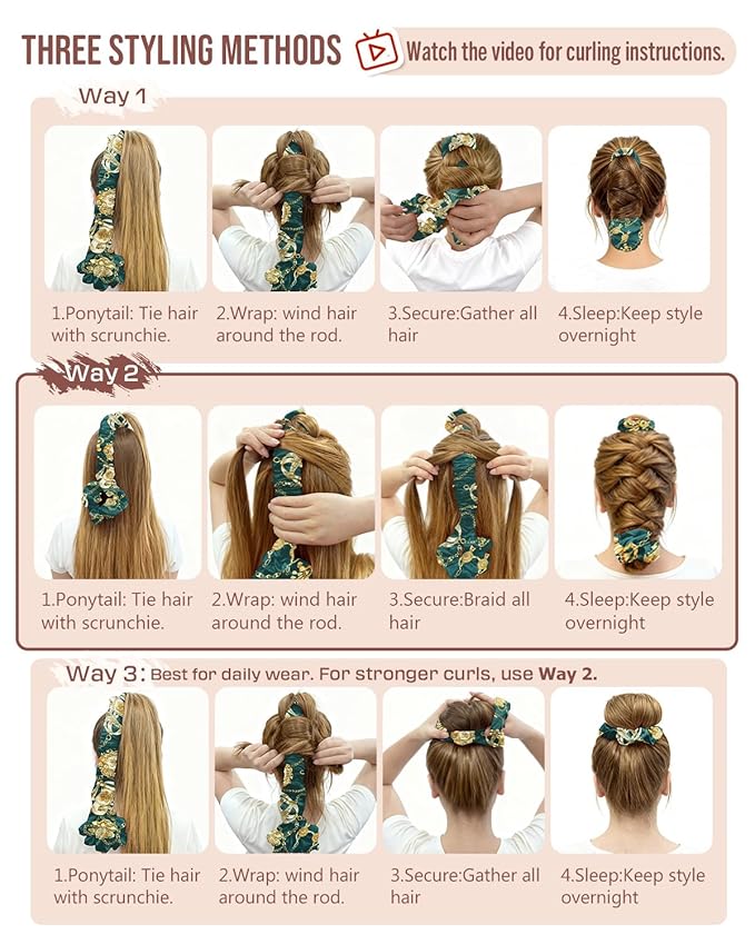 BONNET QUEEN Multi-function Satin Heatless Hair Curler & Hair Tie Non-Heating Hair Roller Curling Rod with Scrunchie, Large, DarkGreen(For Big Curls)