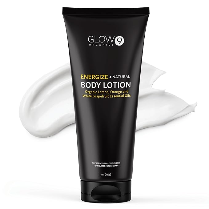 Glow Organics Energize Body Lotion for Dry Skin, 8 oz, Lightweight, Organic, Plant Based, Fast Absorbing Natural Moisturizer with Orange, For Men and Women, Lemon & Grapefruit Oils