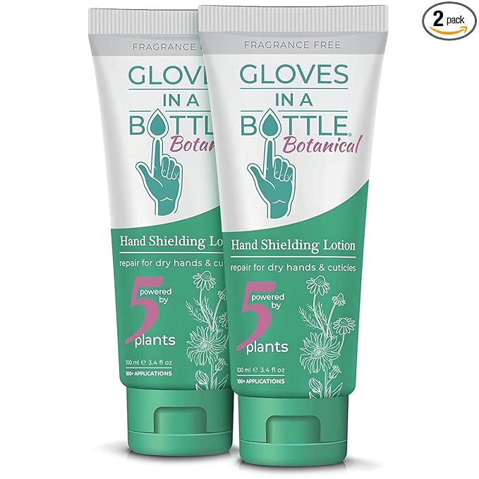 Gloves In A Bottle Shielding Lotion - Great for Dry Itchy Skin! Grease-less and Fragrance Free! Second Skin for Hands & Body (3.4 Fl Oz (Pack of 2), Botanical)