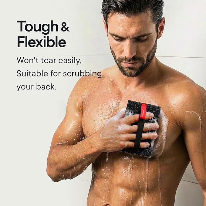 Caveem Exfoliating Body Scrubber, Rough Body Exfoliator for Effective Exfoliating, Dead Skin Remover, Body Exfoliating Sponge, Bath and Body Buffer, Bath Sponge for Shower - 2 Pack (Dark Grey)
