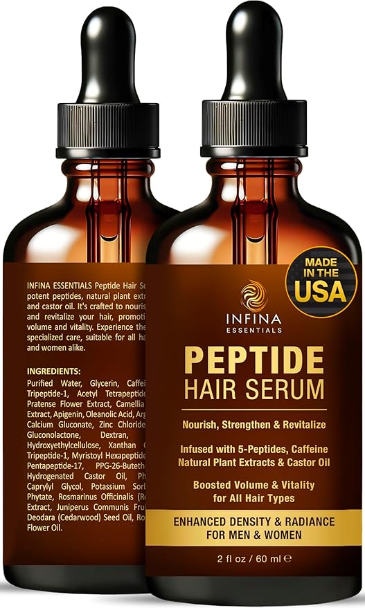 INFINA ESSENTIALS Peptide Hair Serum for Hair Growth Men & Women - Copper Peptides for Hair Growth - Caffeine Hair Growth Serum for Hair Thinning & Loss - Multi Peptide Serum for Hair Density 2 fl oz
