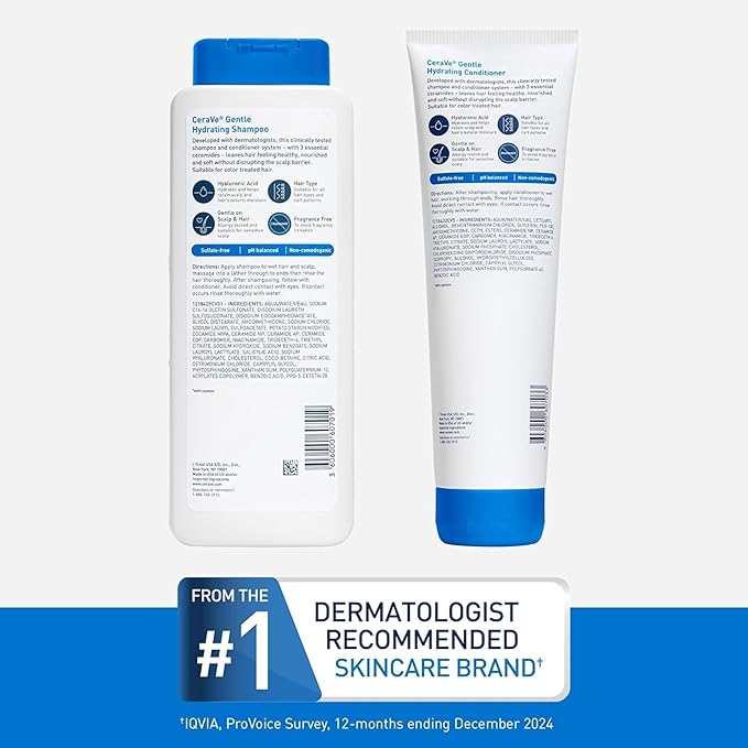 CeraVe Gentle Hydrating Shampoo and Conditioner Bundle, With Ceramides, Niacinamide & Hyaluronic Acid For Soft, Healthy Looking Hair & Scalp, Sulfate Free & Color Safe, For All Hair Types