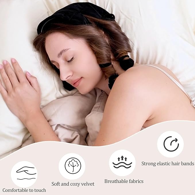 Heatless Curlers Overnight,No Heat Hair Curler for Overnight Beach Waves, Heatless Hair Curlers to Sleep In,Velvet Heatless Hair Curler with Clips for Long Short Hair(Brown)