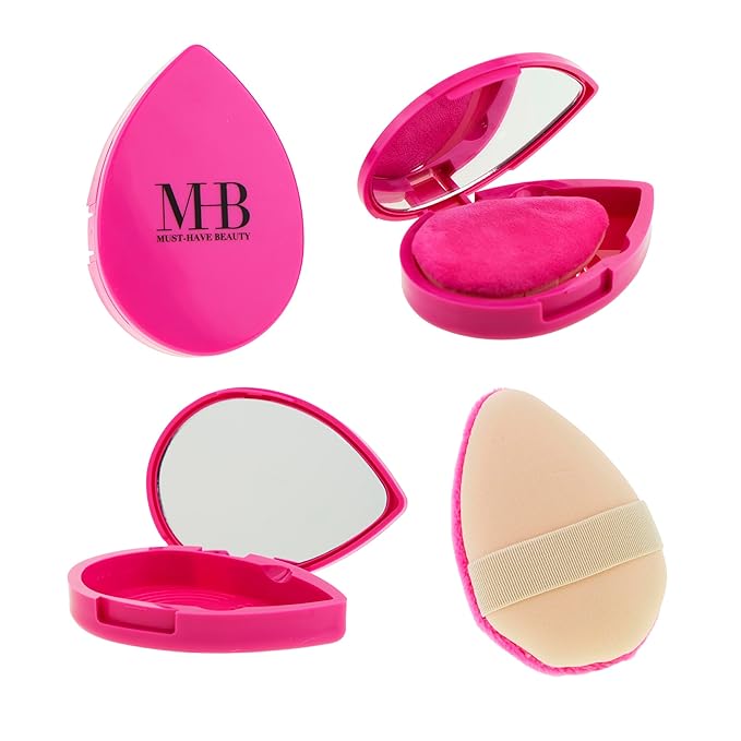 2pc Pink Dual-Sided Beauty Puff & Sponge – Carrying Case & Matching Mirror | Professional Makeup Blender for Flawless Application | Beauty Puff with Holder for Women – Soft