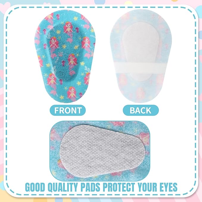 Panelee 60 Pcs Adhesive Eye Patches Bulk Breathable Colorful Fun Designs 3 x 2 Inch Light Blocking Cotton Bandages for Women Men Adults, 6 Styles