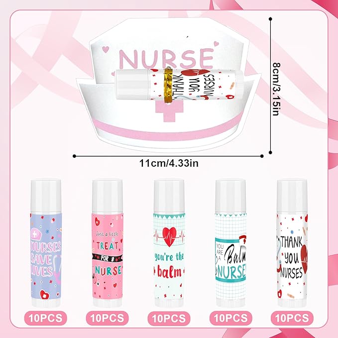 50 Set/100 Pcs Nurse Appreciation Gifts Bulk Nurse Lip Balm Include 50 Nurse Week Lip Balms 50 Nurse Card and Twist Ties Nurse Appreciation for Nursing Doula Ob Day Patient Access Week Favor