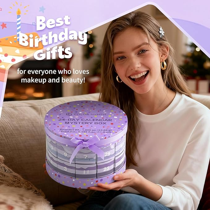Color Nymph Makeup Advent Calendar 2025, 24 Days Advent Calendar Mystery Box for Christmas, Makeup Gift Sets - Xmas Beauty Countdown Calendar Cosmetics Kit for Women Girls Teens Daughters #Purple