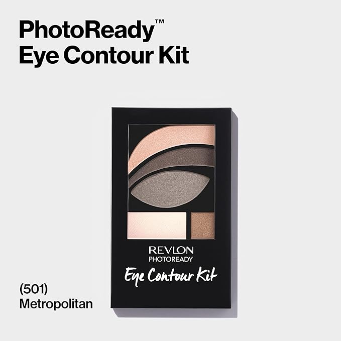 Revlon PhotoReady Eye Contour Kit, Eyeshadow Palette with 5 Wet/Dry Shades & Double-Ended Brush Applicator, Metropolitan (501), 0.1 oz