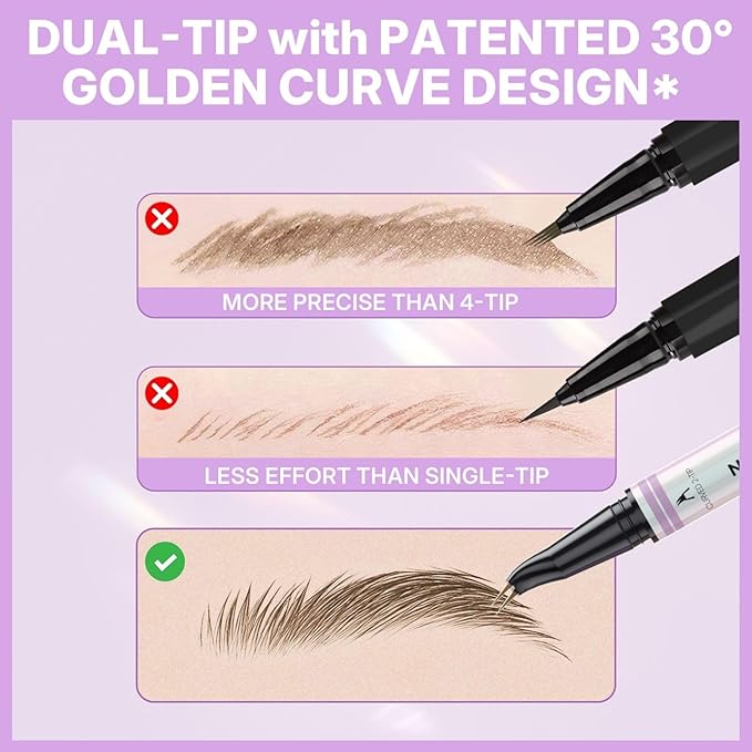 Eyebrow Pencils for Women, 30° Curved Magic 2 in 1 Eyebrow Pen Pro, Waterproof Eye Brow Pen with 2 Tips, Microblading Brow Pencils for Precise Hair Like Strokes, Last All Day Makeup (Light Brown)
