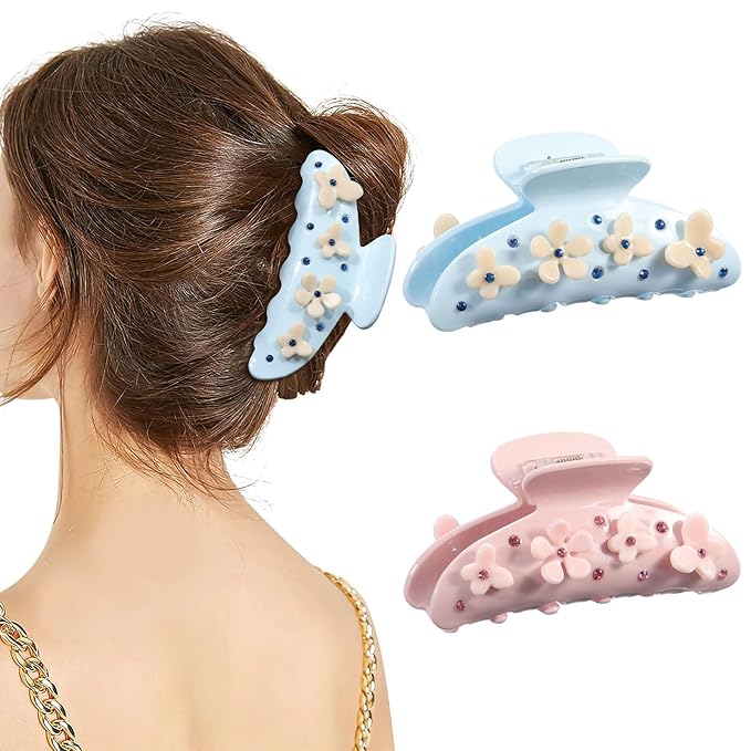 HAIMEIKANG 2 PCs Acrylic Bow Hair Claw Clips for Women - Cute Banana Non-Slip Strong Hold Barrettes Y2K Hair Clips for Thick Thin Hair