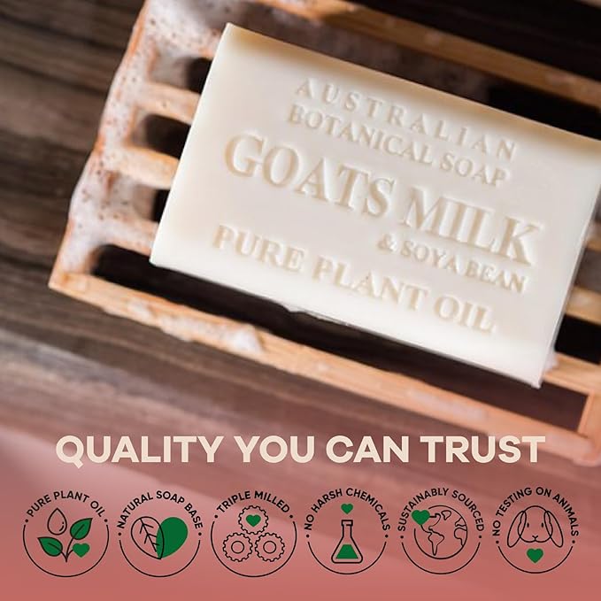 Australian Botanical Soap 6.6 OZ, Pack of 8, Goat Milk Soap Bars with Soya Bean Oil, Enriched with Organic Shea Butter, Suitable for All Skin Types, Packaging May Vary