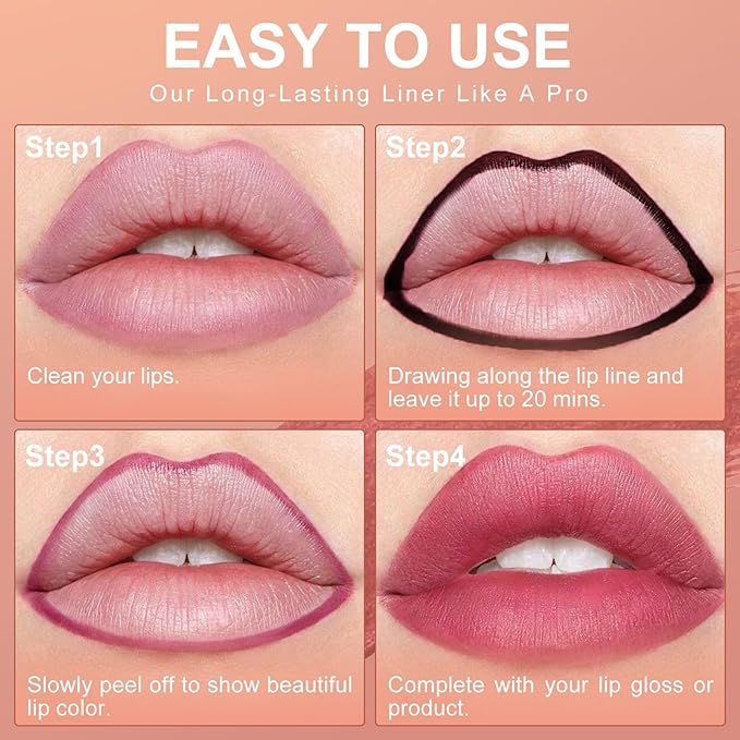 Lip Stain Peel Off, Lip Liner Moisturizing Long-Lasting & Waterproof, Transfer Proof & Plumping, Non-Stick Cup, 2PCS Mauve