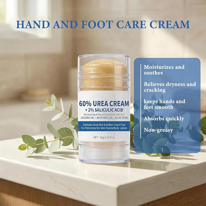 2Pack 60% Urea + 2% Salicylic Acid Foot Care Stick,Maximum Strength Urea Foot Cream,Deeply Moisturizes Cracked Heels,Dry Hands & Rough Knees,Exfoliates & Softens Skin Urea Foot Stick