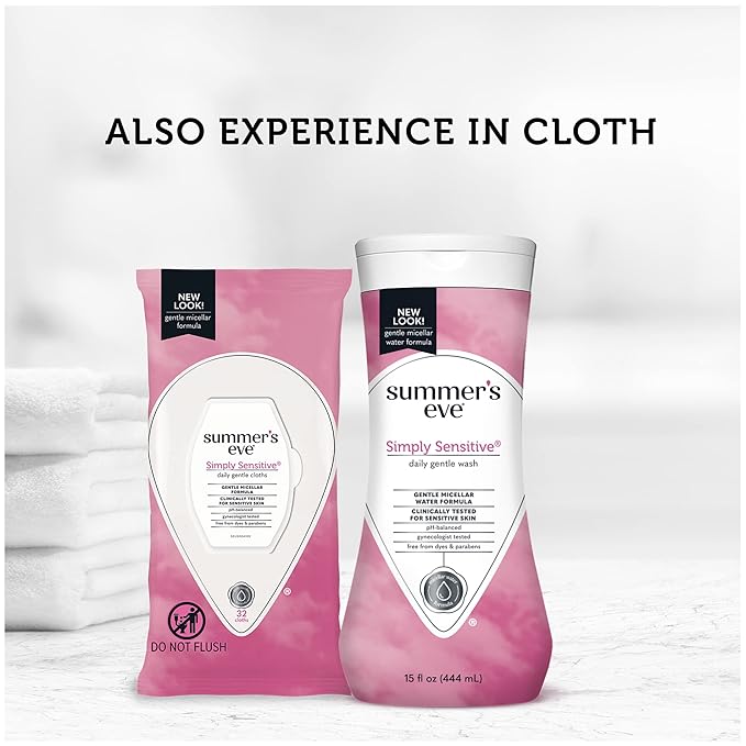 Summer's Eve Simply Sensitive All-Over Daily Feminine Wash, Gentle pH-Balanced Body Wash for Women, Removes Vaginal Odor, 15 Fl Oz (Pack of 2)