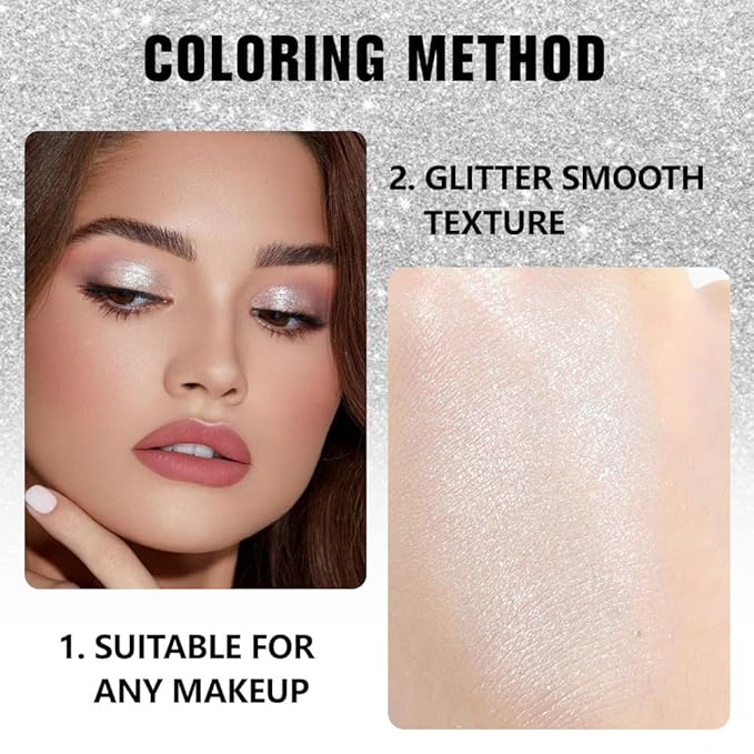 Glitter Shimmer Sparkle Eyeshadow Palette Makeup for Green Blue Eyes, Pearl White silver Glitter Shimmer Metallic Holographic Multichrome Cream Single Monochrome Iridescent Eye Shadow