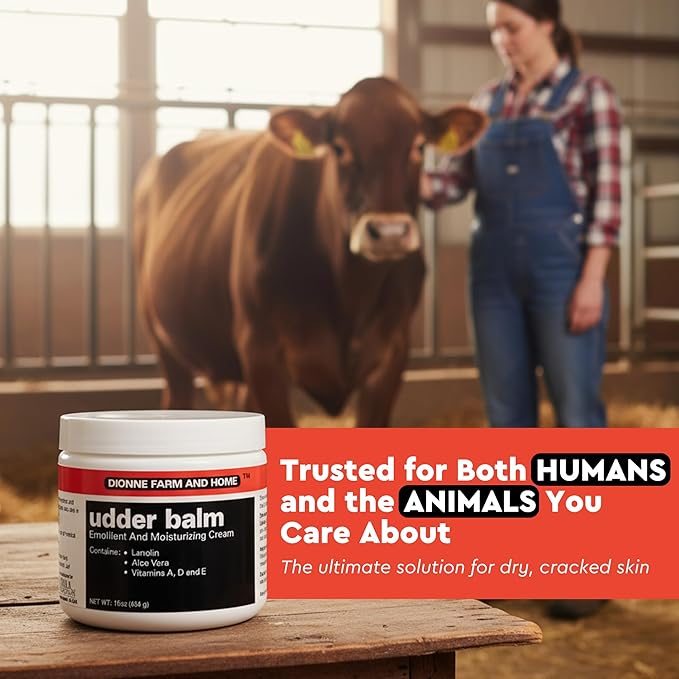 Dionne Farm and Home Udder Balm – Made in USA – Lanolin Healing Skin Care Cream for Dry, Cracked Hands – Non-Greasy Working Hands Cream & Body Moisturizer for Dry Skin Relief, 16 Fl Oz Jar