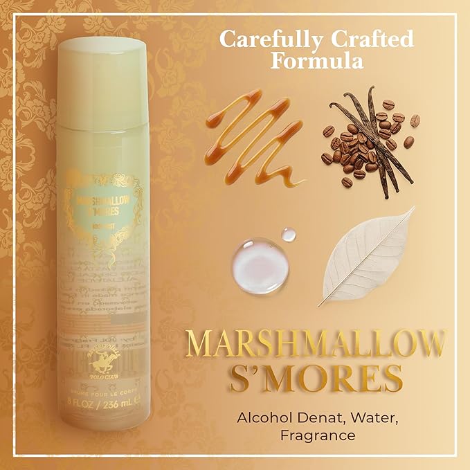 Beverly Hills Polo Club Marshmallow S'mores Body Mist for Women | Irresistible Gourmand Fragrance | Sweet Caramel & Vanilla | Long-Lasting 236ml