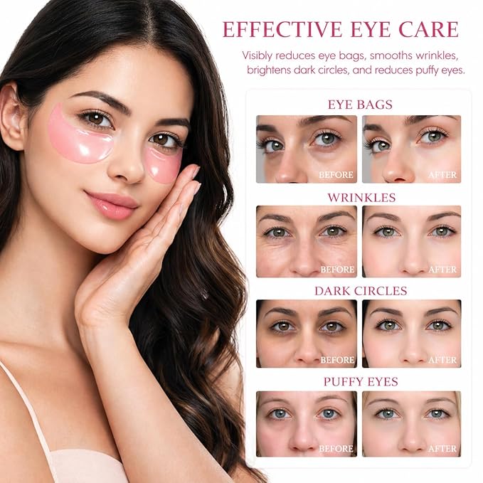 Under Eye Mask, Rose Under Eye Gel Pads With Collagen, Skincare Eye Patch Masks for Women and Men