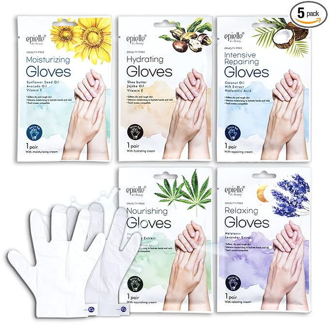 Epielle Assorted Hand Mask 5 Pairs, Deep Moisturizing Gloves for Dry, Rough Skin, Soften with Shea Butter, Self Care Gifts for Women, Spa Kit, Mothers Day Gifts