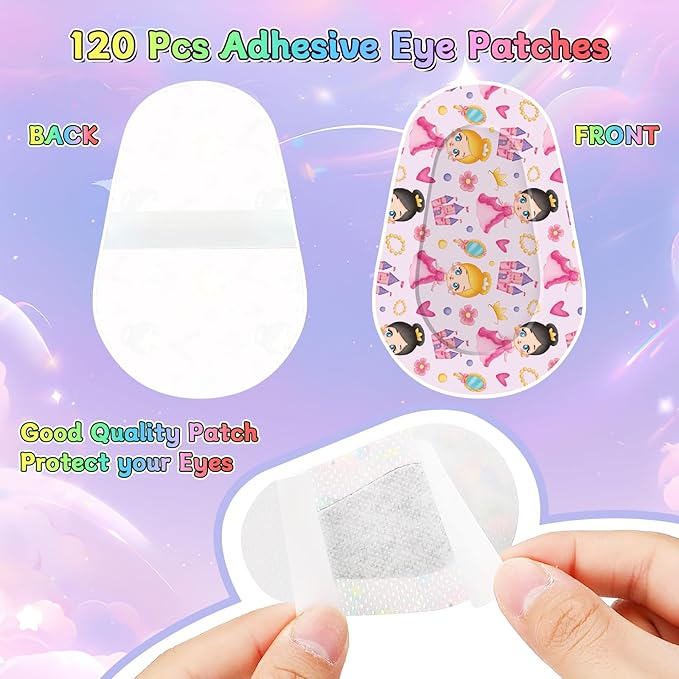 120 Pcs Adhesive Eye Patches for Kids and Girls,Bulk Breathable Soft Cotton, with Cute Pattern Designs, 15 Styles with 8 Pieces Each