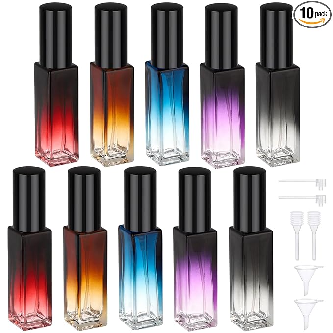 Segbeauty 0.34oz Perfume Atomizer, 10 Pack Glass Mini Travel Perfume Bottle Refillable, 10ml Empty Travel Size Bottles for Cologne Fragrance, Cologne Sprayer with Transfer Tools Set for Refill