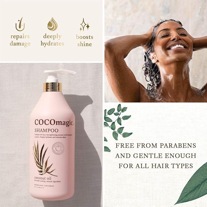 CocoMagic Nourishing Shampoo | Coconut Oil and Botanical Extracts | Strengthen, Restore Softness and Shine | Paraben Free (32 oz)