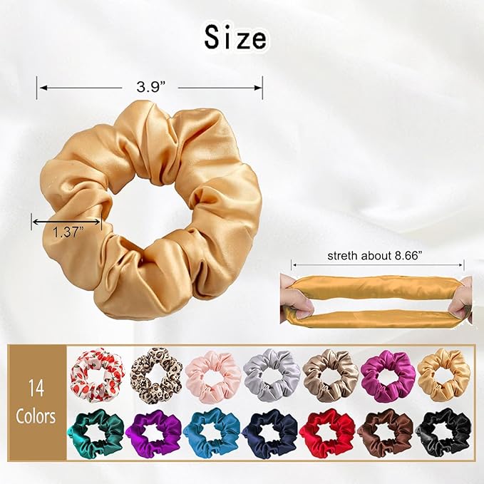 100% Pure Mulberry Silk Hair Scrunchies for Women & Girls, Light Gold, 16 Momme Silk for Curly, Thick or Thin Hair