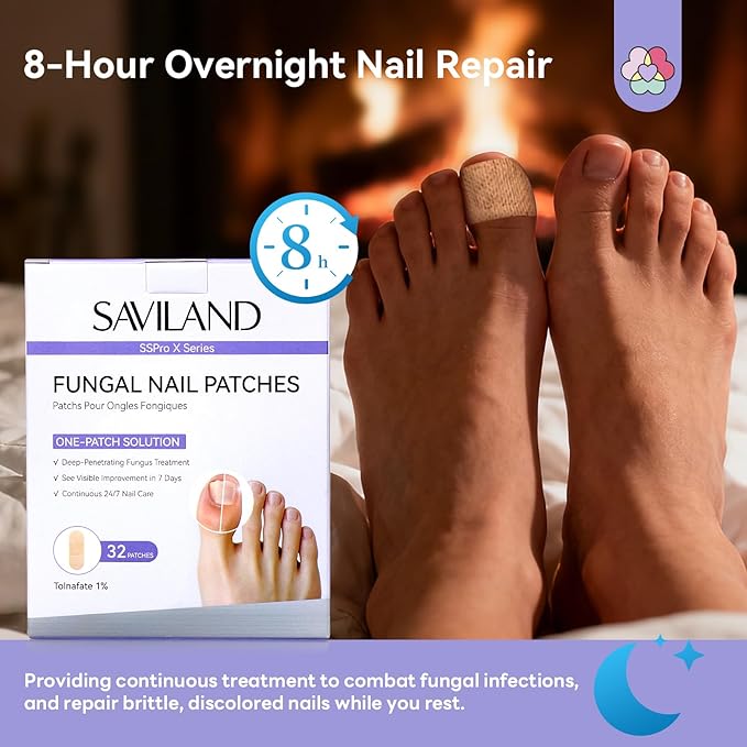 SAVILAND Extra Strength Fungal Nail Patches FSA-HSA: 96 Patch 8H Overnight Repair 1% Tolnaftate Toenail Treatment Nighttime Nail Renewal Restores Damaged Nails Discolored Thick Yellow