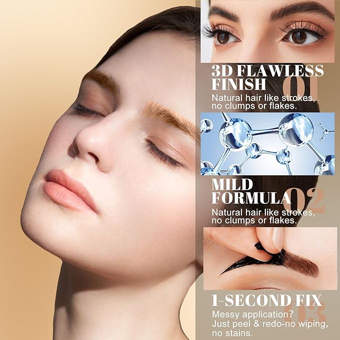 Eyebrow Gel - Easy Peel-Off for Fuller& Defined Brows, Waterproof Transfer-Proof Temporary Brow Gel, Last Up to 3 Days Makeup for Natural Looking Brows (2 PCS Dark Brown)