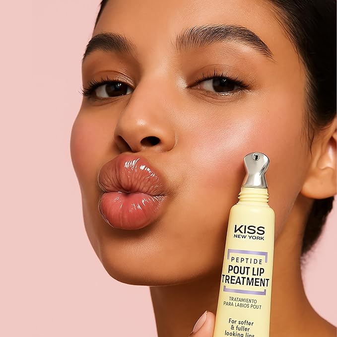 KISS NEW YORK Peptide Lip Treatment, Hydrating & Non-Sticky Tinted Plumping Balm, Shea Butter, Castor Oil & Squalane Reduces Look of Fine Lines, Softer & Fuller Lips with Cooling Metal Tip (Coconut)