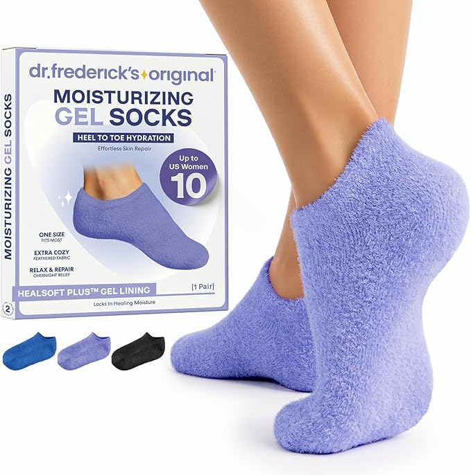 Dr. Frederick’s Original Moisturizing Gel Socks for Men & Women – Dry Feet & Cracked Heel Treatment – Full Foot Gel Lining with Mango Butter, Shea Butter, Jojoba & Coconut Oil (Purple Paradise)