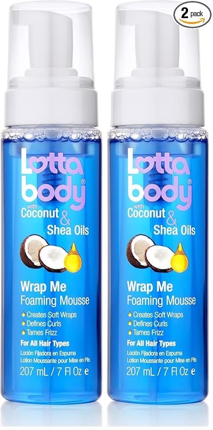 Lottabody Wrap Me Foaming Mousse with Coconut & Shea Oils, Lightweight Moisture-Rich Curl-Defining & Frizz-Control Styling Mousse for Natural Curly, Coily & Relaxed Hair, 7 oz, (Pack of 2)
