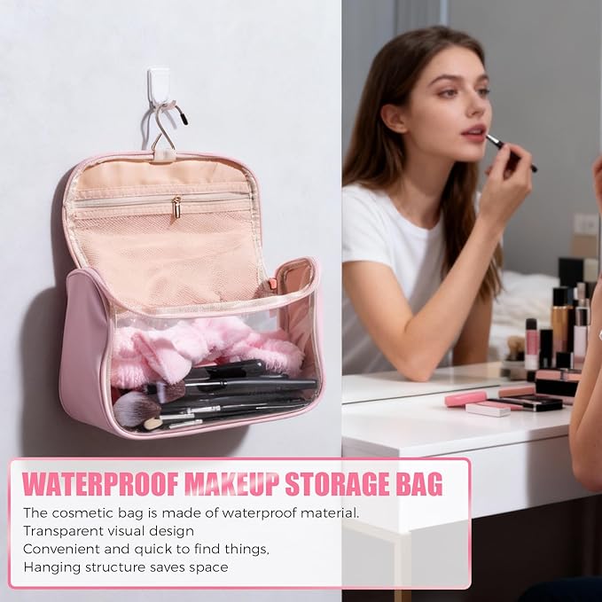 BS-MALL Makeup Brush Set with Waterproof Travel Bag & Makeup sponges -26 Pcs Set Triangle Puff & Face Washing Puffs,Face Wash Headband Wristband for Travel Go Camping Gift & Makeup Beginners (Pink)