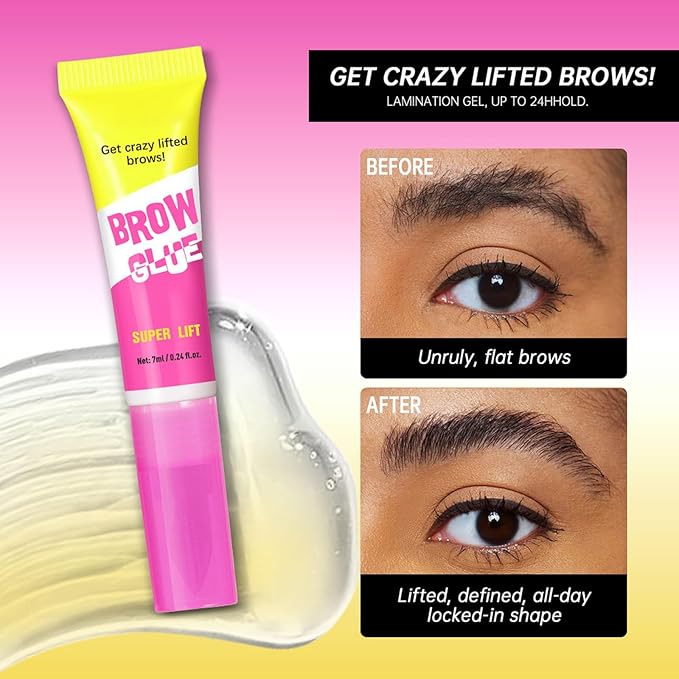 Brow Lamination Gel with Comb, 24H Clear Eyebrow Glue for Fluffy Lifted Brows, Sweatproof & Non-Flaky Hold, Creates Natural Feathered Look, All-Day Styling Kit (2-Pack)