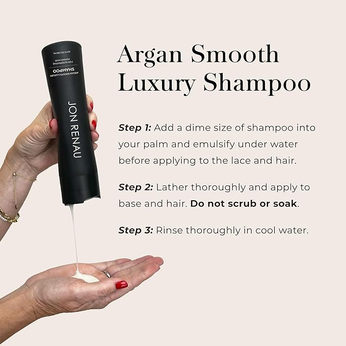 Jon Renau Argan Smooth Luxury Wig Shampoo, Gentle Hydrating Cleanser with Argan Oil, Color Safe Formula for Human Hair Wigs and Toppers, Moisture Rich and Sulfate Free, Wig Care Products