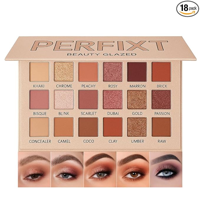 18 Color Natural Eyeshadow Palettefor Older Women – Champagne Shimmer Matte & Glitter Finish with Built-In Concealer Shade – Mauve Plum Brown Nude Eyeshadow Palette, Cream Eyeshadow for Mature Skin