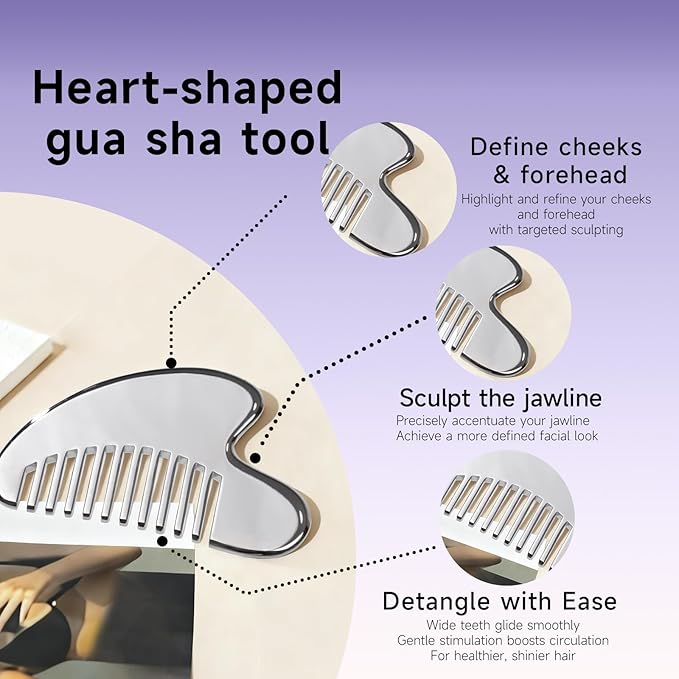 Stainless Steel Face Roller & Gua Sha Set Cooling Facial Massage Tools for Face, Neck & Eyes, Smooth Skincare Routine, Durable Metal Beauty Tools for Daily Self-Care