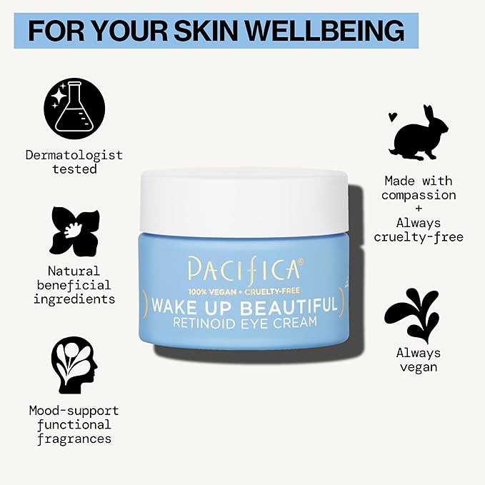 Pacifica Wake Up Beautiful Retinoid Eye Cream – Anti-Aging Under Eye Cream for Fine Lines & Wrinkles, Infused w/Retinoid, Melatonin & Mushrooms for Puffiness, Dark Circles & Eye Bags Daily Treatment