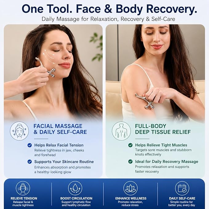 Melonsun Trigger Point Massage Tool for Deep Tissue Relief, Gua Sha Facial Massage & Acupressure Tool for Face & Body, TMJ Massager, Muscle Scraper & Thumb Saver for Neck & Shoulder Tension