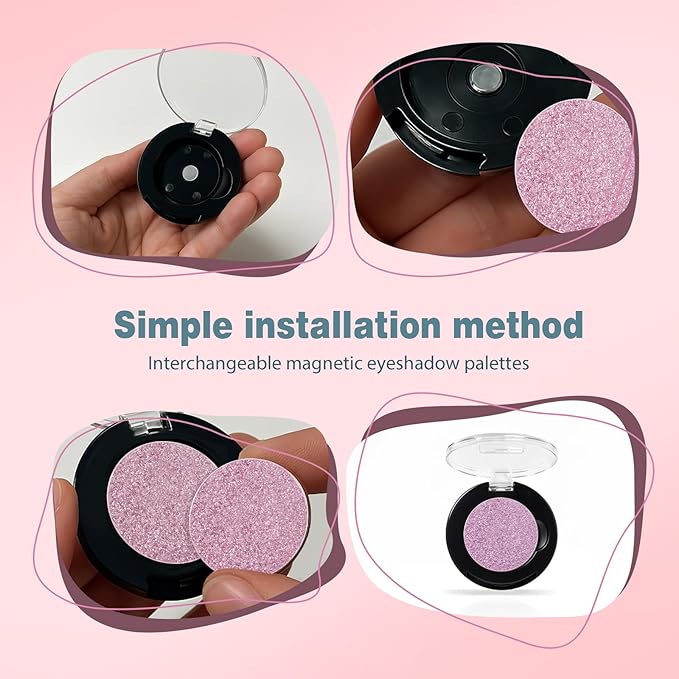 Refillable Eyeshadow Palette - Matte/Glitter/Duo-Chrome Pressed Powder & Cream Formula, Neutral/Shimmer/Smokey Multichrome, Travel-Friendly Iron Pan Refills (Glitter, D52)