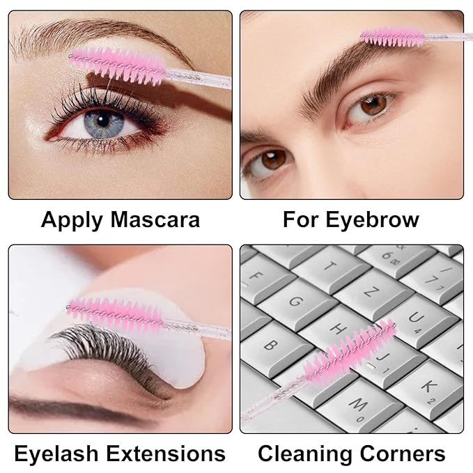 G2PLUS 100pcs Eyelash Brush Lip Brush, Dual Ended Eyelash Extension Brush, Pink Mascara Wands and Lipstick Applicator, Portable Makeup Brush for Eyebrow, Lip Gloss and Lash Extension