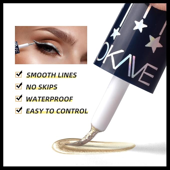 Glitter Liquid Eyeliner Colorful Set,5 Colors Metallic Shimmer White Black Silver Gold Grey Eyeliner Waterproof Long Lasting Sparkle Glitter Liquid Eyeshadow Dazzling Mother's Day Eye Makeup for Women