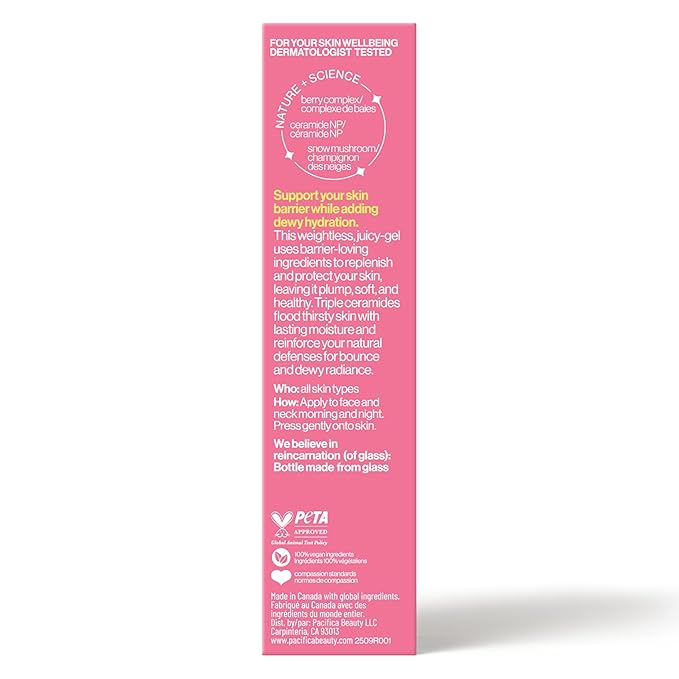 Pacifica Berry Dewy Barrier Support Serum, Ceramide and Niacinamide Face Serum, Snow Mushroom and Berry Complex, Lightweight Gel Texture, Non-Comedogenic, Vegan and Cruelty-Free