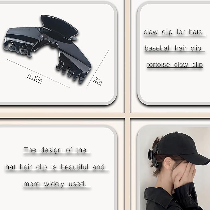 3PCS Large Hat Claw Clip for Women Acetate Tortoise-Shell Claw Clips for Styling Long, Thick, Thin Hair Non-Slip, Strong Hold Can be Used as a Hat Accessory During Exercise