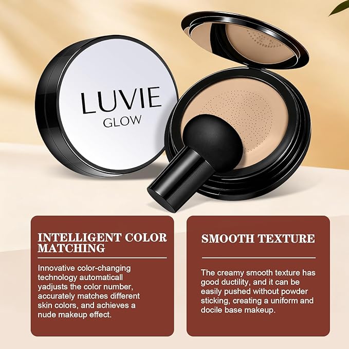 Ideal for Light/Medium Complexions-Hush Makeup Foundation, Mushroom Head Air Cushion CC Cream - BB Cream Foundation for Older Women (Natural color)