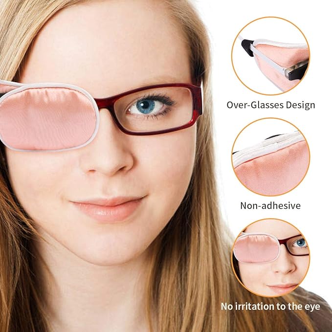 eZAKKA Eye Patches for Adults, Eye Patch Medical for Glasses, Silk Medical Eyepatch for Lazy Eye Patches for Women Amblyopia Strabismus and After Surgery (Brown+Orange)