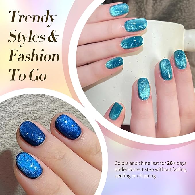 Born Pretty Cat Magnetic Eye Gel Nail Polish 6 Colors Neon Shimmer Blue Green Pink Holographic Magnetic Gel Polish,Spring Summer Aurora Rainbow Glitter, Soak Off UV LED Gels for Manicure DIY at Home