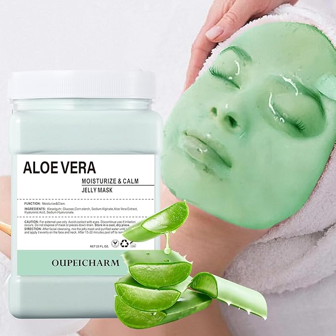 Hydro Jelly Masks for Women Home Spa,Hydrating & Moisturizing Peel-Off Rubber Gel Face Mask Skin Care,Professional Jelly Mask for All Skin Types 23 Fl Oz（Aloe Vera）