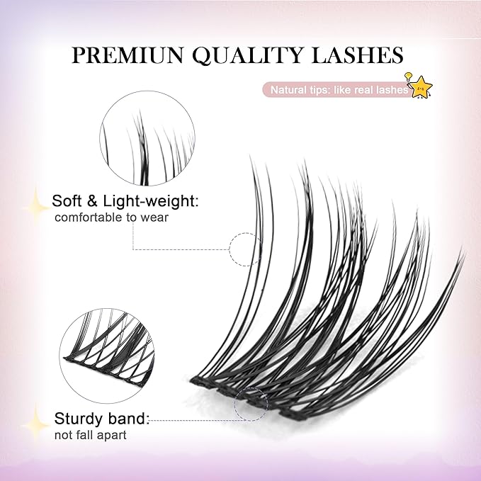 GAQQI Lash Clusters, GQ19 Individual Lashes 168pcs C Curve, DIY Lash Extension 12mm Length Only False Eyelash Clusters, Natural & Wispy Lash Wisps (GQ19,C,12mm)