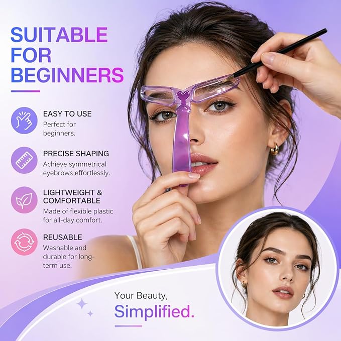 8 Styles Eyebrow Stencil Kit with Handle & Adjustable Headband for Beginners & Women, Reusable Washable Eyebrow Shaper Template for Daily Makeup Application, Functional Brow Stencil
